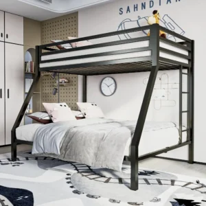 Metal Loft Bunk Bed Twin Over Full Size with Safety Guardrail and Ladder, No Box Spring Needed Space Saving Bedroom, Customized