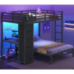 Bunk Bed with Desk, Full Over Full Bunk Beds with 5 Storage Drawers & Charging Station, Full Size Bunk Bed with LED, Custom