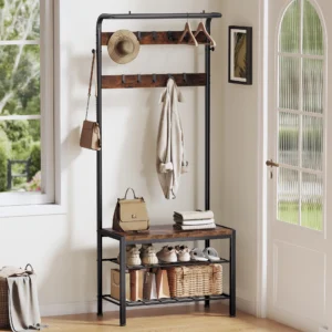 4-in-1 Coat Rack with Shoe Bench Entryway Bench with Shoe Storage Hooks Mudroom Storage Organizer with Shelves For Home