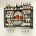 Wall Mounted Wine Rack with LED Lights, Iron Floating Wine Shelf Wall Mounted, Space Saving Wine Bottle Holder for, Customized