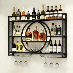 Wall Mounted Wine Rack with LED Lights, Iron Floating Wine Shelf Wall Mounted, Space Saving Wine Bottle Holder for, Customized