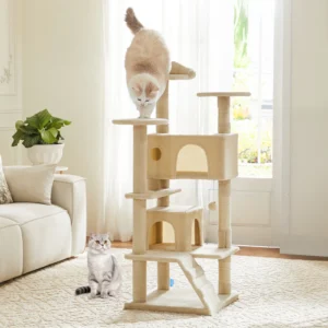 54 inch Tall Multi-Level Cat Tree Tower for Indoor Pet Furniture Stable Kitty Play House with Sisal Scratching Post for Home