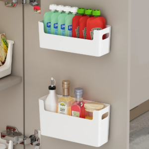 Wall Mounted Cabinet Plastic Storage Rack Multifunctional Punch Free Fridge Door Storage Holder Kitchen Storage Organiz