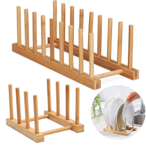 Wooden Dish Drainer Rack Kitchen Dishes Stand Plate Dish Drying Rack Pot Lid Racks Kitchen Organizer Drying Cups Display Shelf