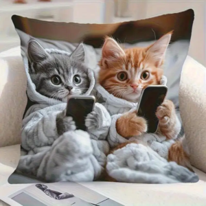 Vibrant Bohemian Style Short Plush Pillow Cover 45x45cm Charming Kitten Household Decor