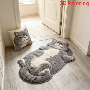 Adorable Fun Cat-Shaped Area Rug Stylish Unique Home Decor Carpet for Living Rooms Cartoon Bedrooms Bedsie Floor Mat Soft Plush